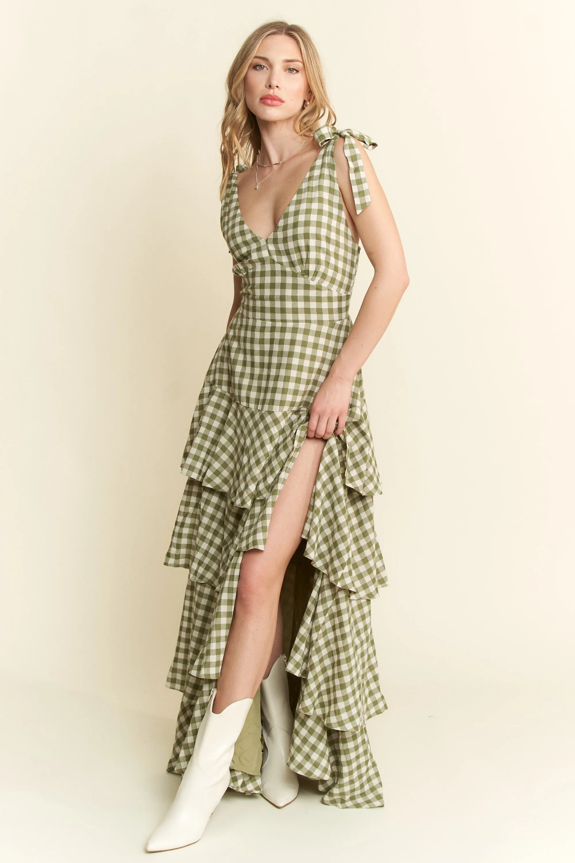 Gingham Tiered Maxi Dress  Matriarch by R+D